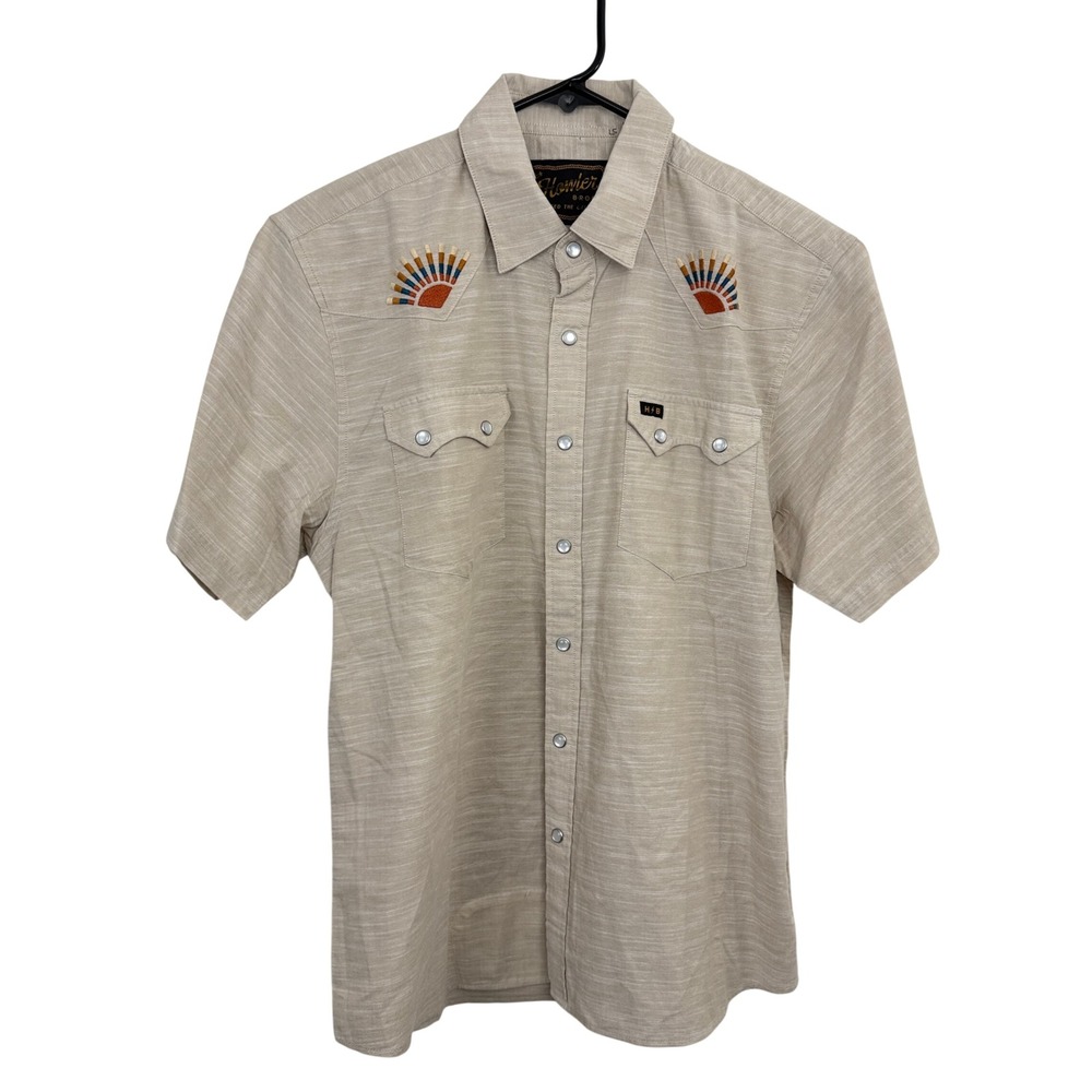 Howler Brothers Crosscut Deluxe Snap Shirt Mens S Tan Short Sleeve Western *